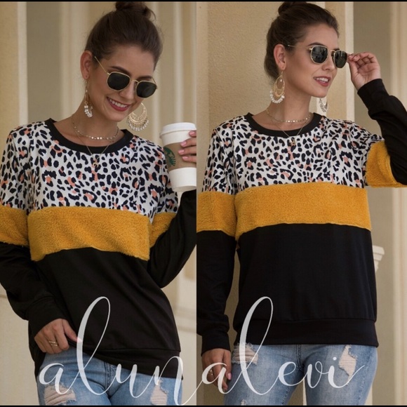 🆕💍BOUTIQUE💍Cute Leopard Color Block Top - Picture 3 of 3